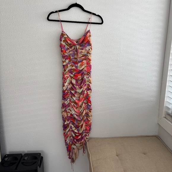 NWT Nicholas Maisie Midi Ruched Stretch Mesh Dress Pink - Size US 4 - Picture 3 of 8